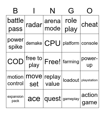 Gaming Vocabulary Bingo Card