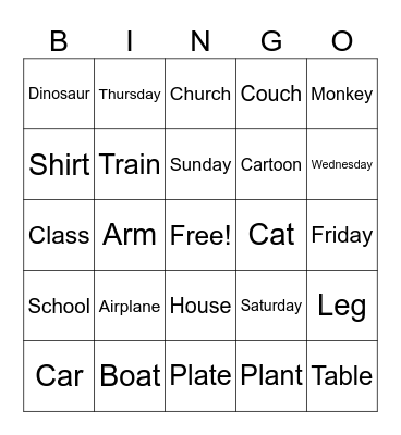 English Class Bingo Card