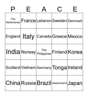 Peace Garden's Bingo Card