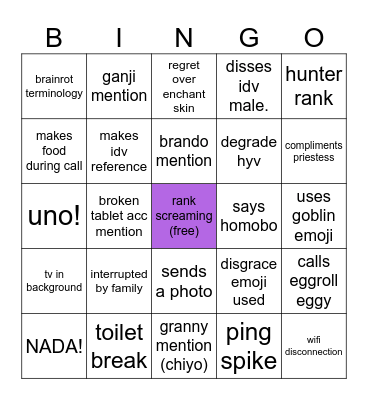 Amber Bingo Card