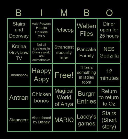 Creepcast Bingo! Bingo Card