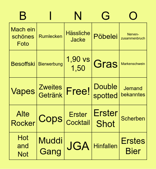 PubCrawl Bingo Card