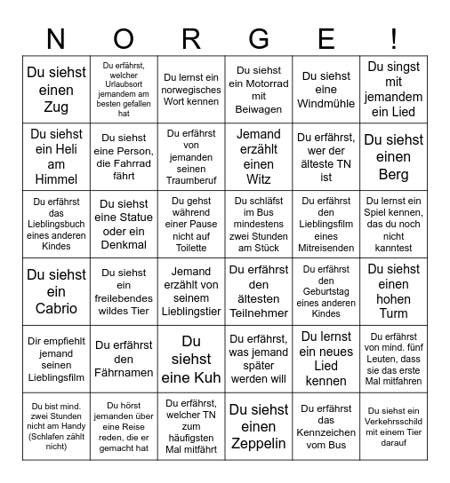 Norwegen Bingo Card