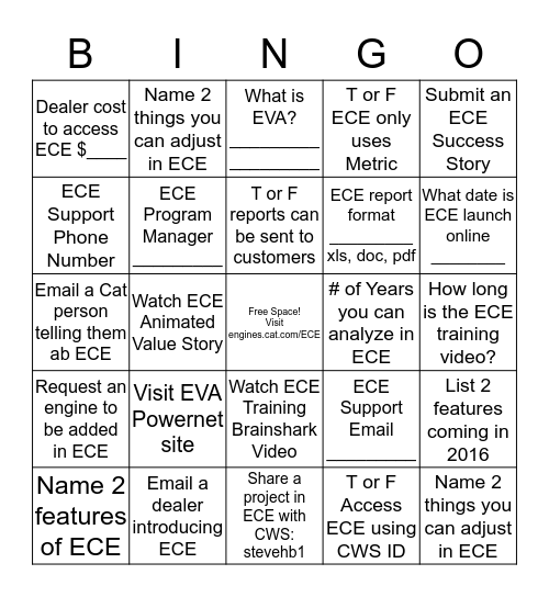 ECE BINGO Card