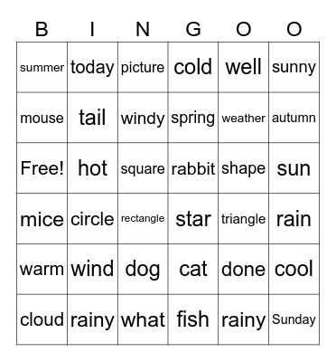 Day 7 Vocabulary Bingo Card