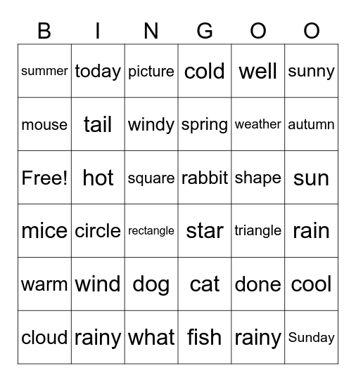 Day 7 Vocabulary Bingo Card