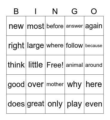 Sight Words-Second 100 Bingo Card