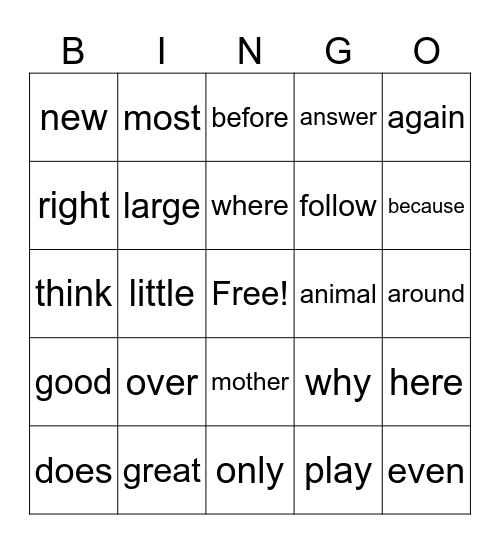 Sight Words-Second 100 Bingo Card