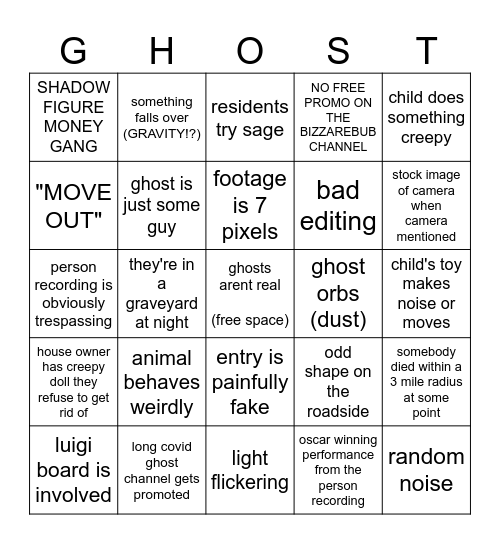 Jack Manifold Ghost Bingo Card