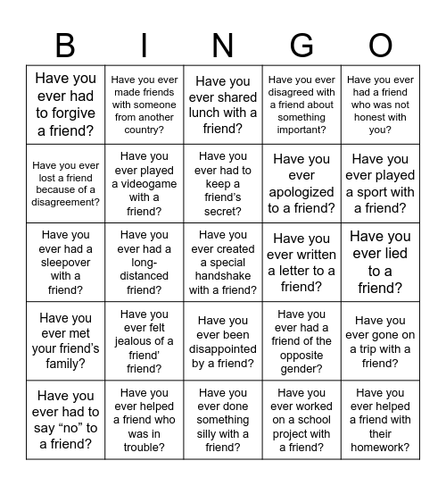 Friendship bingo! Bingo Card