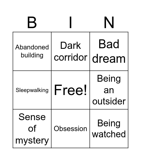 Gothic Rebecca Bingo Card