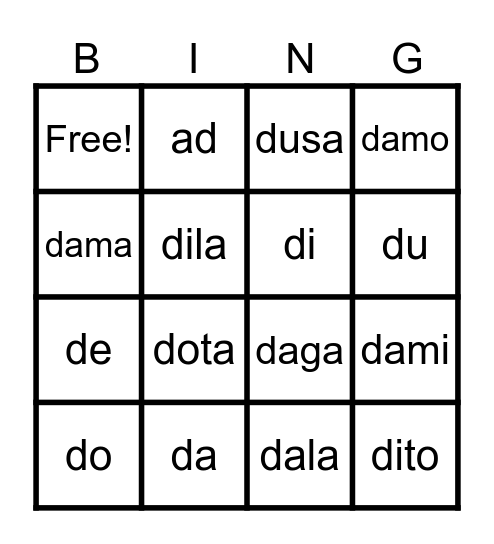 Letrang Dd Bingo Card