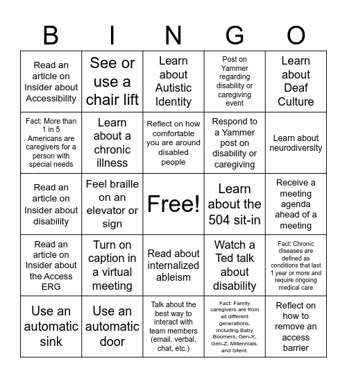 ADA Bingo Card