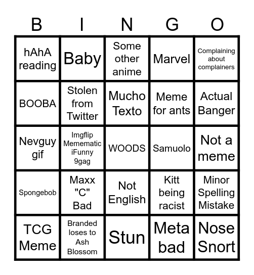 Meme Review Bingo Card