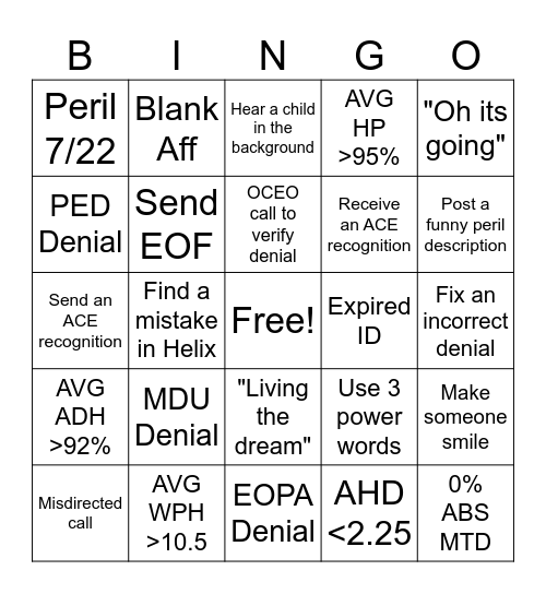 LCR BINGO Card