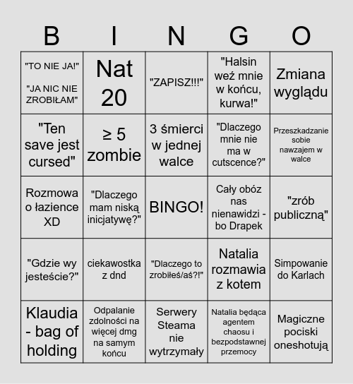 MiniBaldur Bingo! Bingo Card