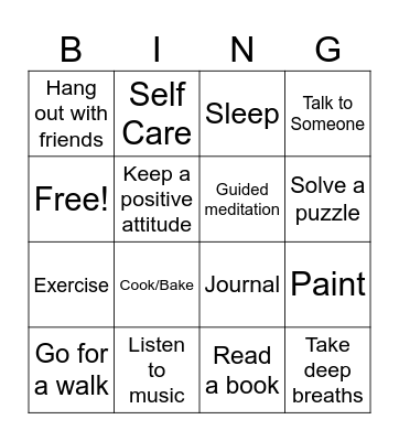 Coping Skills Bingo Card