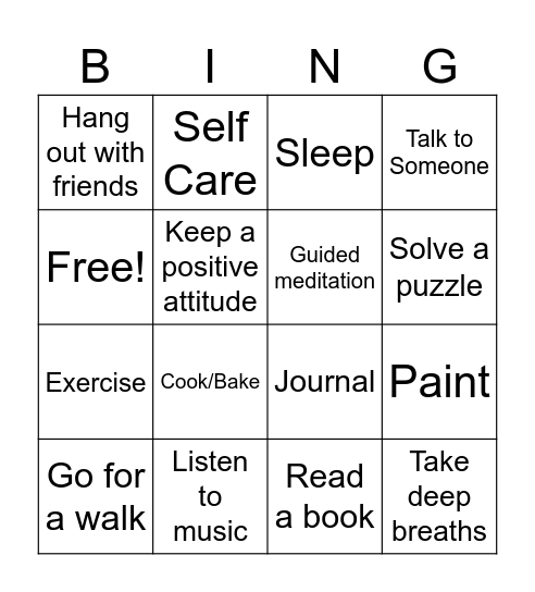 Coping Skills Bingo Card