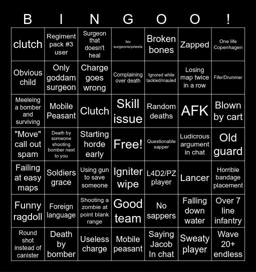 Guts & Blackpowder ultimate bingo card: premium edition Bingo Card