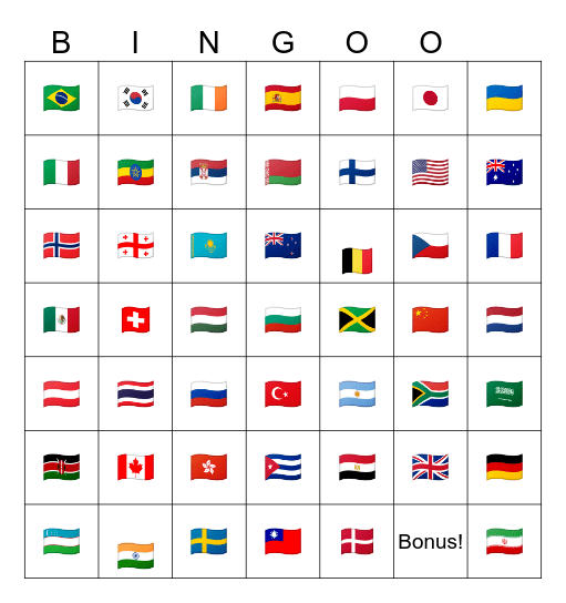 Jeux Olympiques Bingo Card