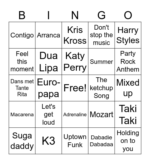 Muziek bingo Card