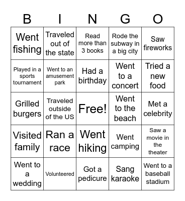 Summer Bingo! Bingo Card