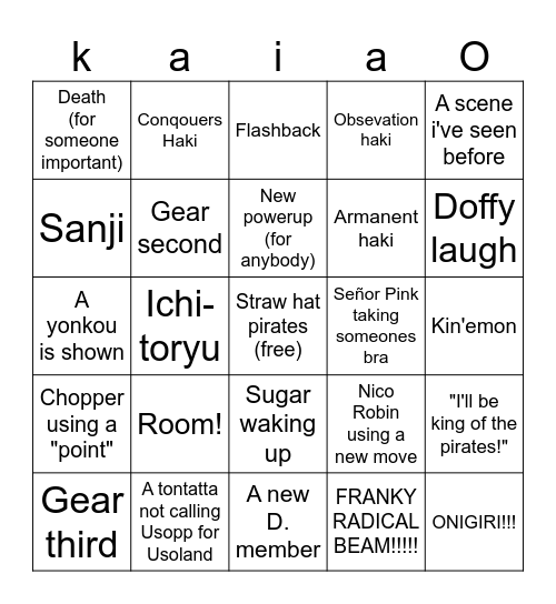 One piece bingo Card