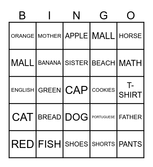 WARM - UP Bingo Card