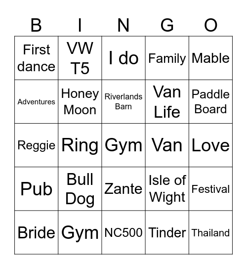 Paul and Sarah's Wedding Bingo Card