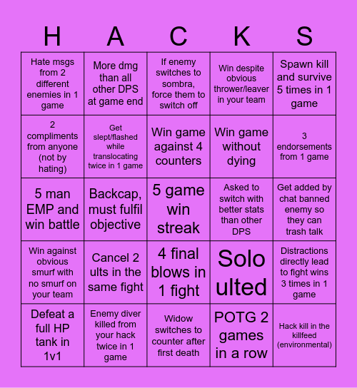 Sombra Bingo Card