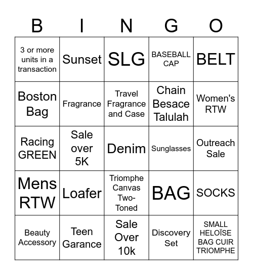 CELINE CSC BINGO Card