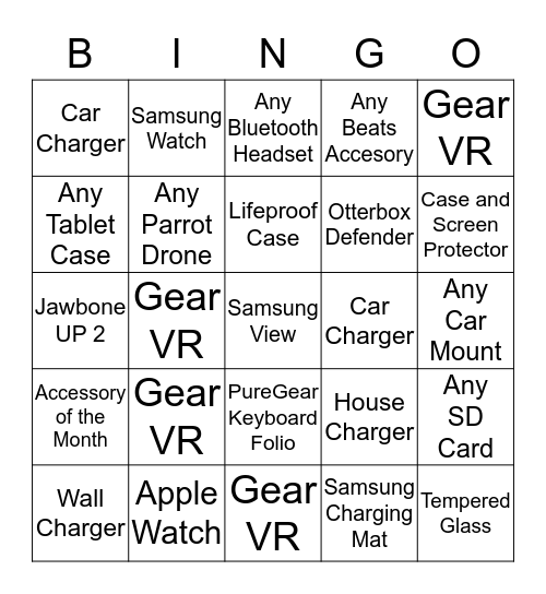 Accessory Bingo Card