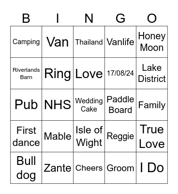 Paul and Sarah's Wedding Bingo!! Bingo Card