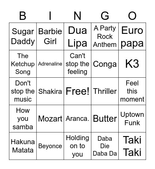 Muziek Bingo Card