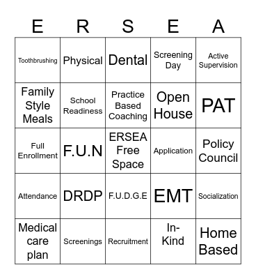 ERSEA Bingo Card
