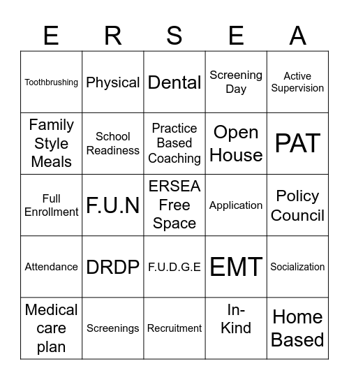 ERSEA Bingo Card