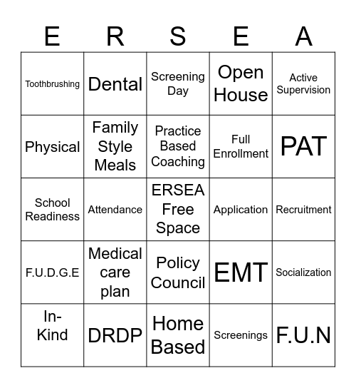 ERSEA Bingo Card