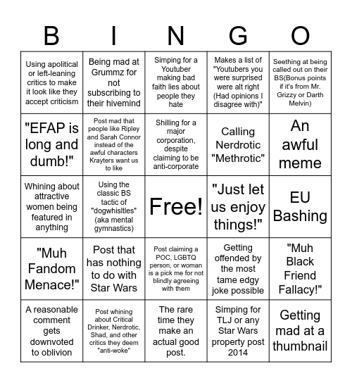 r/saltierthankrayt Bingo Card