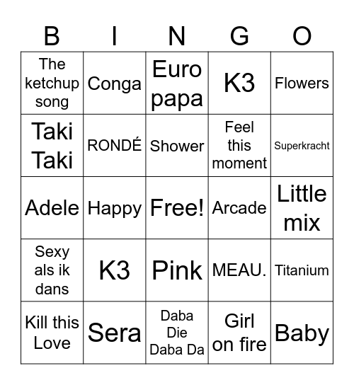 Muziek Bingo Card