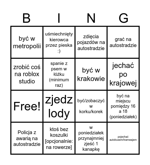 Wakacje Bingo Card