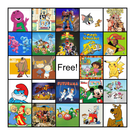 Cartoon Theme Song Bingo Card