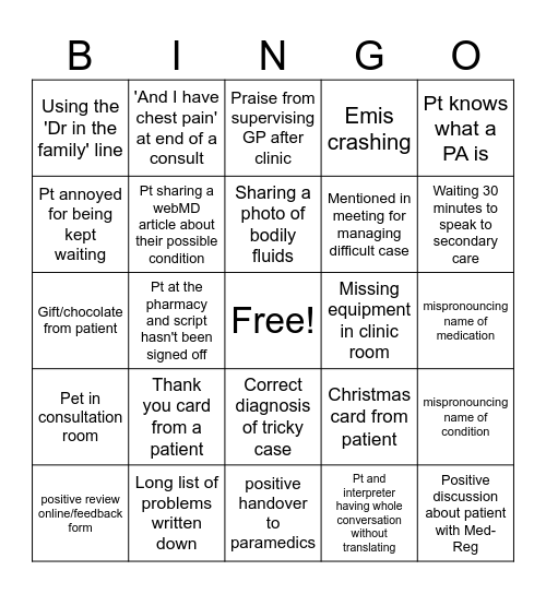 PA Day Bingo Card