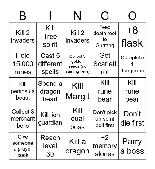 Elden Ring Bingo Card