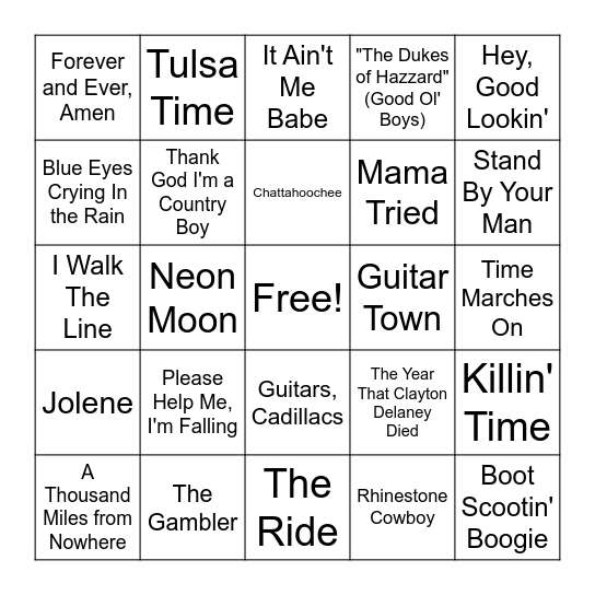 Round 1 - Classic Country Bingo Card