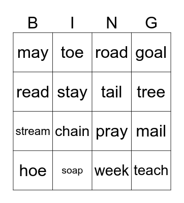 vowel teams Bingo Card