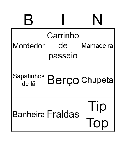 Chá de Fraldas do João Pedro Bingo Card