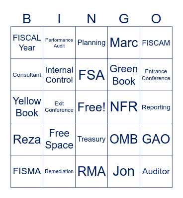 RMA Bingo Card