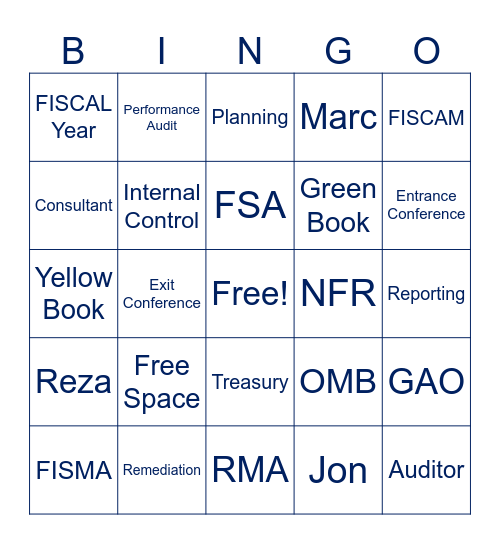 RMA Bingo Card