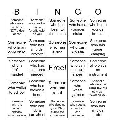 Get to Know You Bingo Card