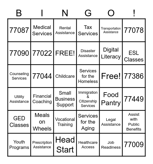 Community Services Bingo Card